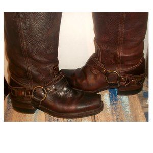 Vtg Frye Brown-Leather Rugged Harness Boots R12 - 7811077 - Funky Nicely Worn-In